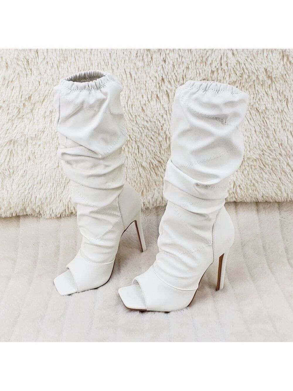 Bone White Square toe Scrunch Slouch Mid Calf Boots Vic Hottest Seller Size 11